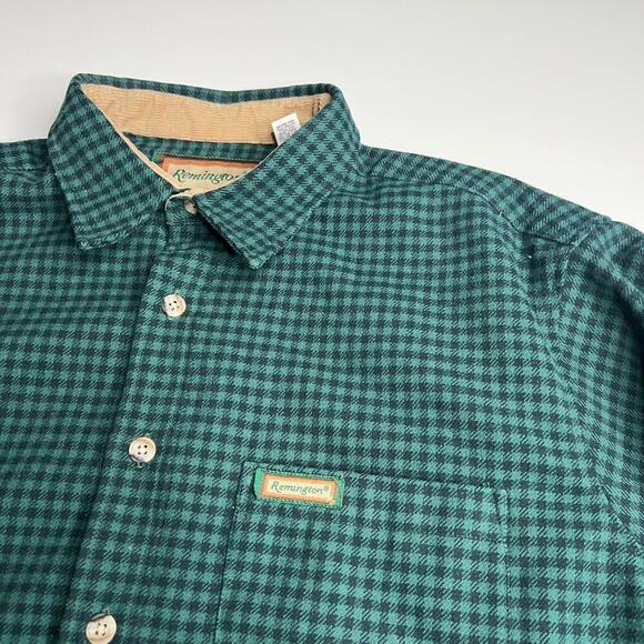 Remington Outdoor Clothing Flannel Shirt XL Green Black Check Plaid USA Made - Picture 6 of 7